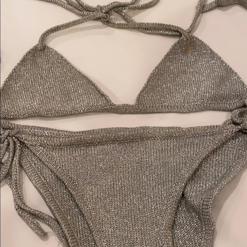 Crochet knit  silver bathing suit/🖤
